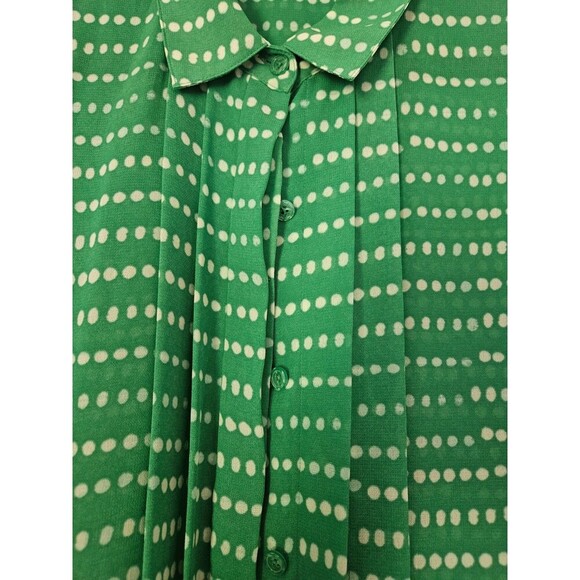 Coldwater Creek green white chiffon top shirt size L 14 polka dot blouse - Picture 2 of 9